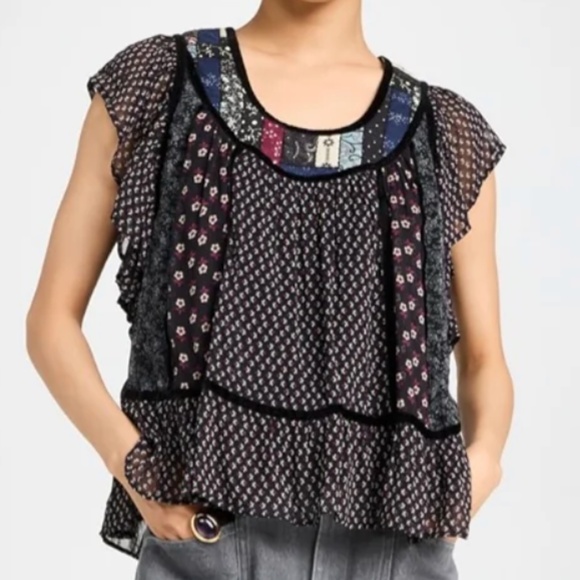 Sea New York Alani Print Flutter Sleeve Top – Size Small - Picture 1 of 16